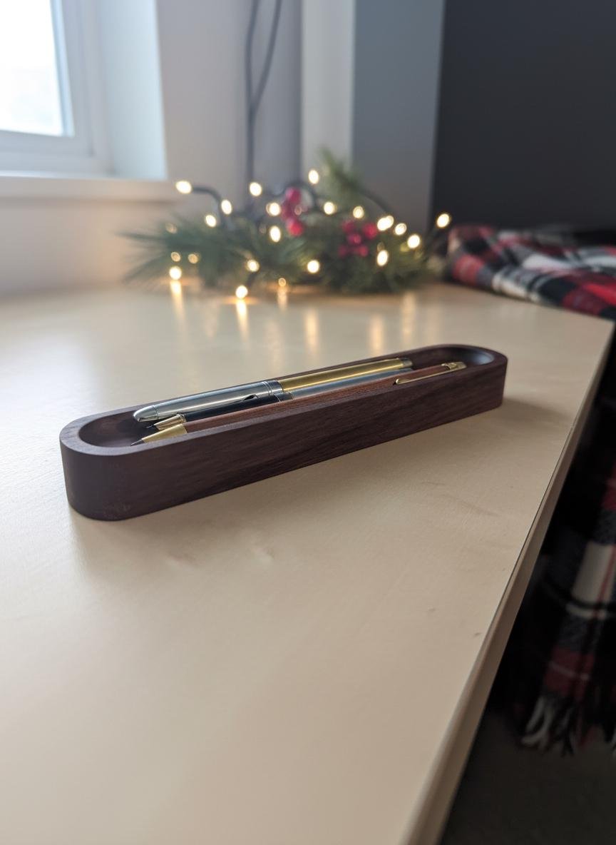 Oval Black Walnut Pen Tray | Minimalist Desk Accessory - Image 5