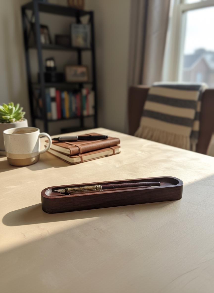 Oval Black Walnut Pen Tray | Minimalist Desk Accessory - Image 8