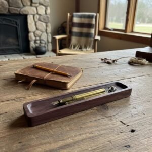 Rectangular Black Walnut Pen Tray | Minimalist Wooden Desk Organizer | Office Decor