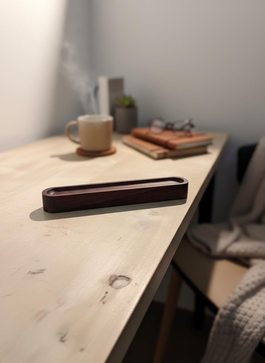 Oval Black Walnut Pen Tray | Minimalist Desk Accessory - Image 4