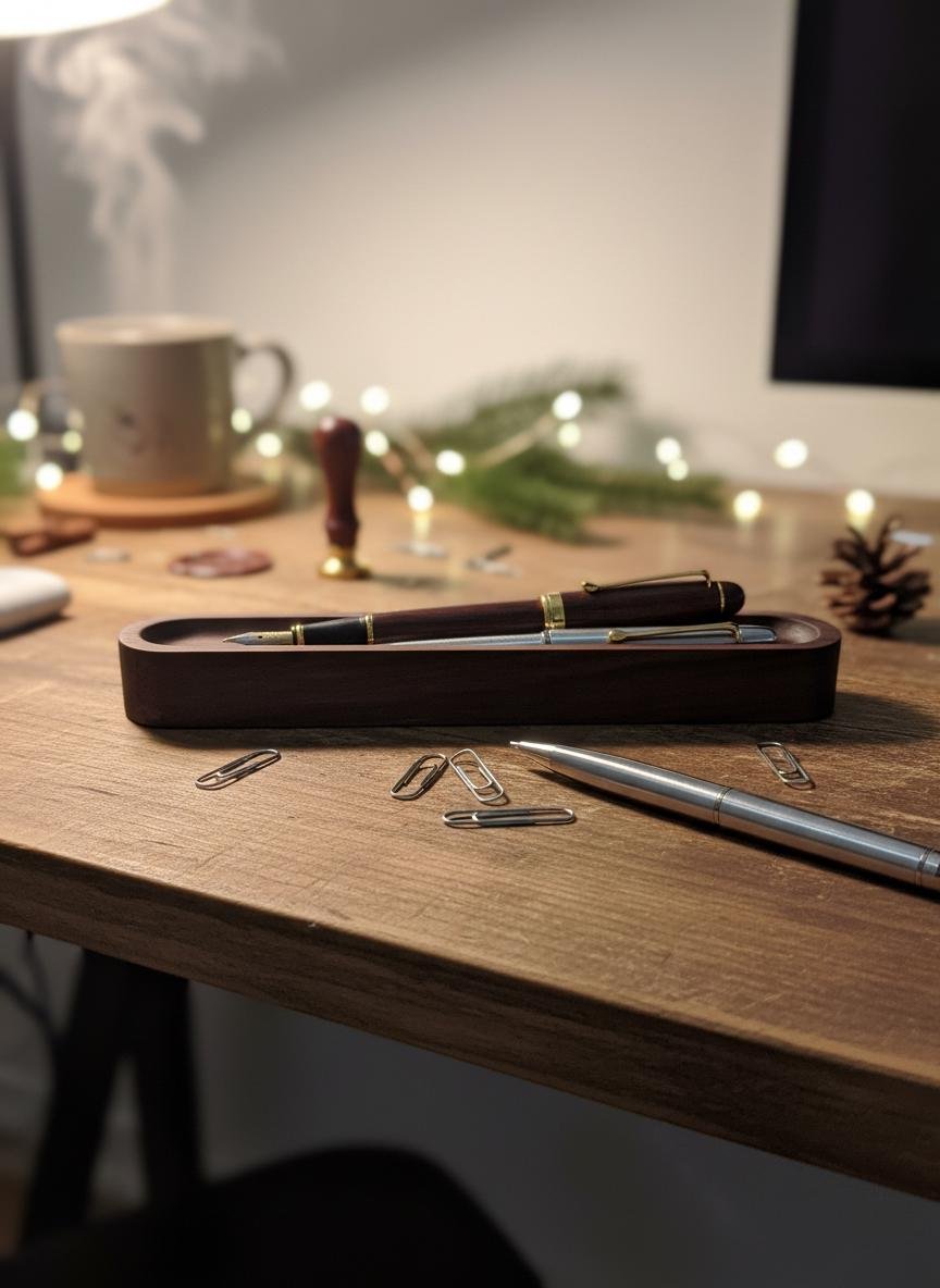 Oval Black Walnut Pen Tray | Minimalist Desk Accessory - Image 3
