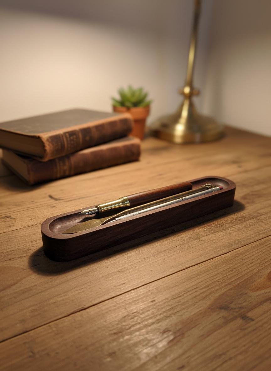 Oval Black Walnut Pen Tray | Minimalist Desk Accessory - Image 6