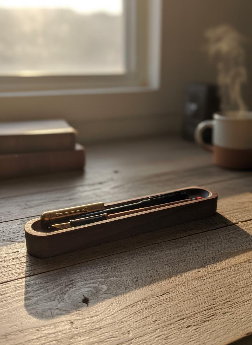 Oval Black Walnut Pen Tray | Minimalist Desk Accessory - Image 9