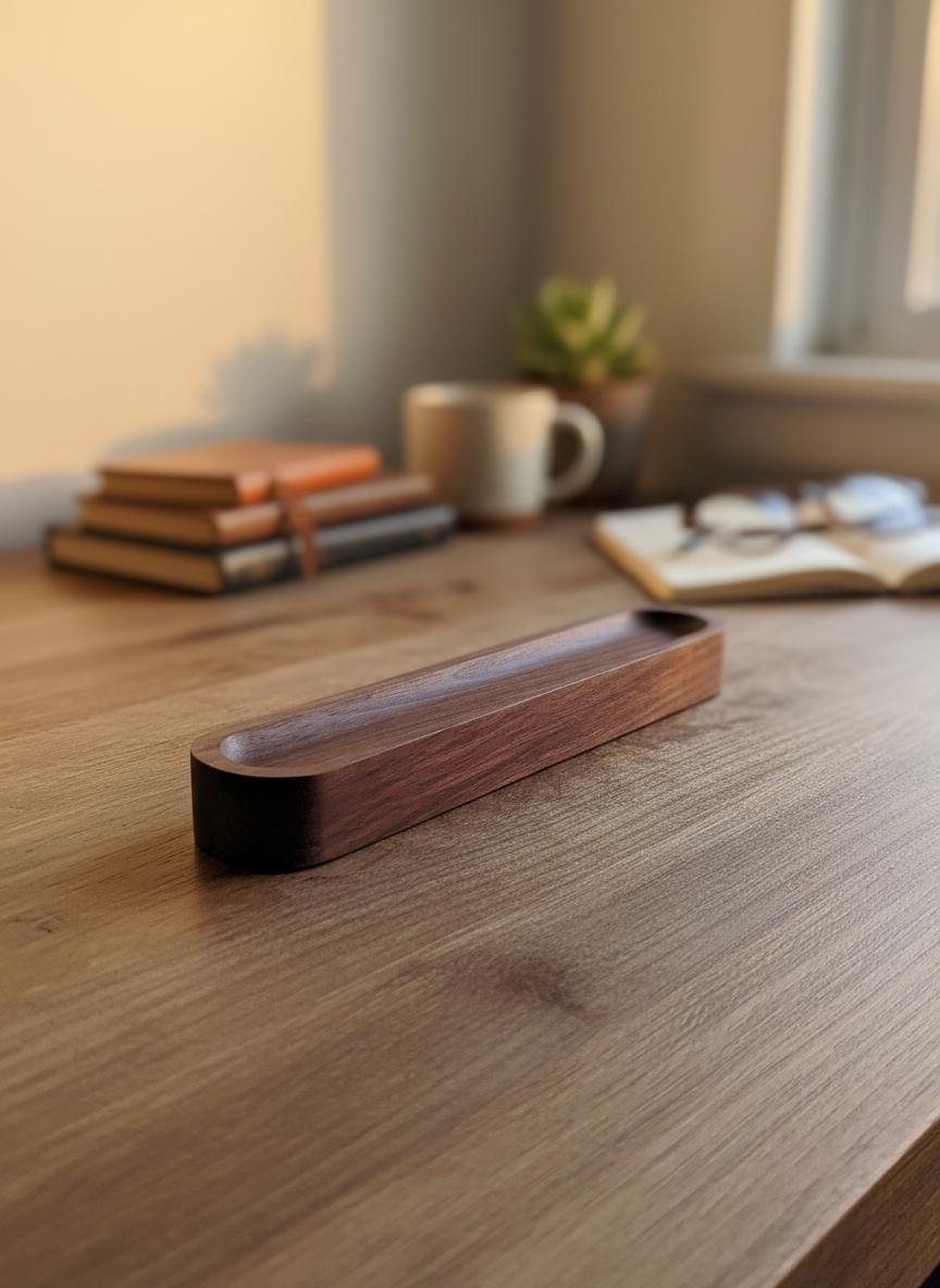 Oval Black Walnut Pen Tray | Minimalist Desk Accessory - Image 10