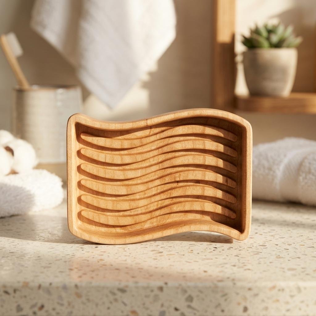 Classy Maple Wavy Soap Dish | Wooden Soap Saver | Minimalist Bathroom Decor - Image 4