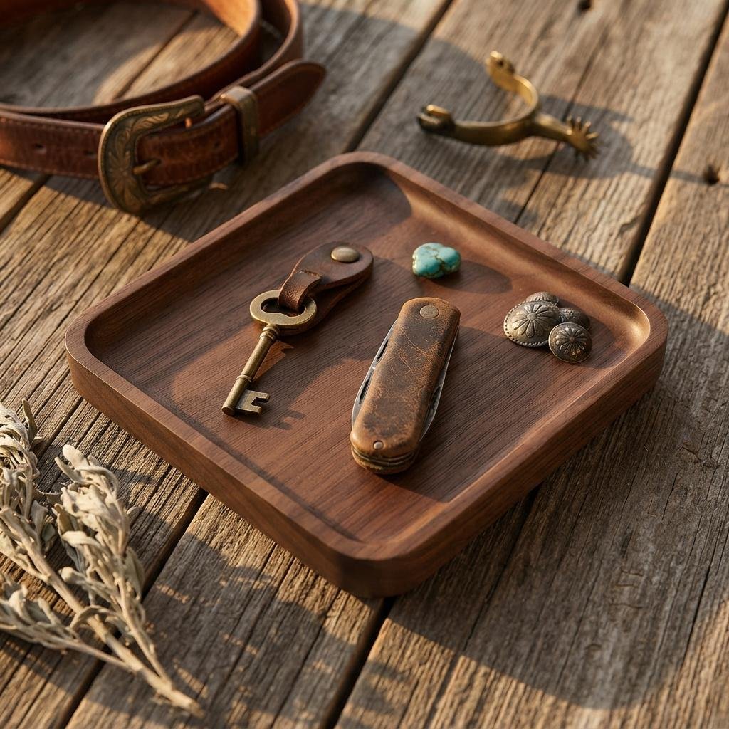 Black Walnut Trinket Tray | Square Wooden Catchall Tray & Organizer - Image 3