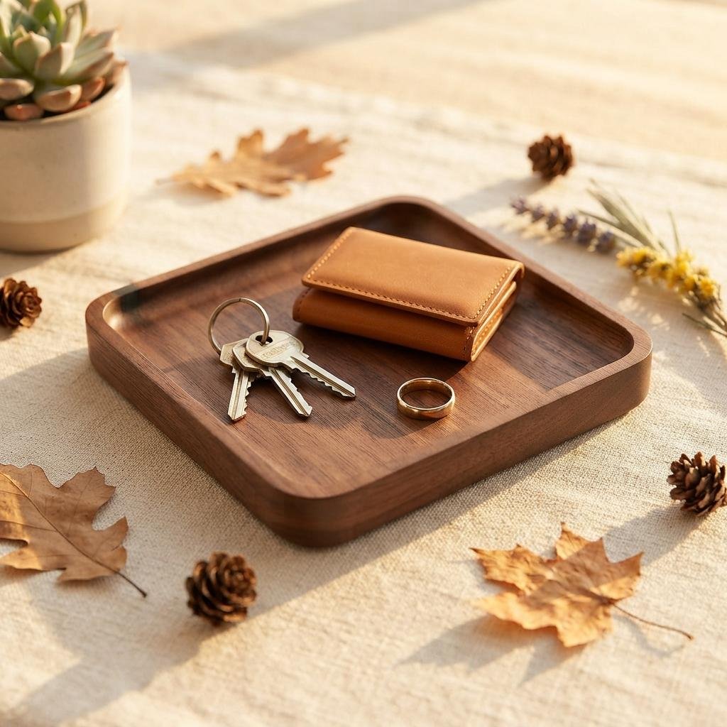 Black Walnut Trinket Tray | Square Wooden Catchall Tray & Organizer - Image 5