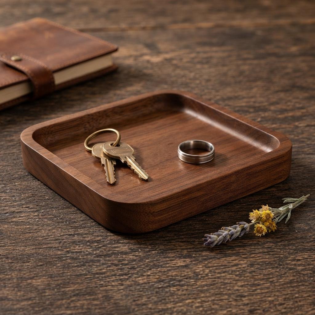 Black Walnut Trinket Tray | Square Wooden Catchall Tray & Organizer - Image 6