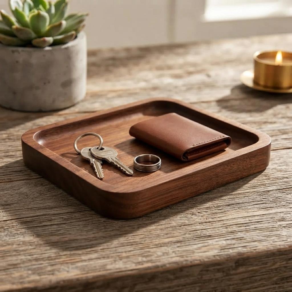 Black Walnut Trinket Tray | Square Wooden Catchall Tray & Organizer - Image 7