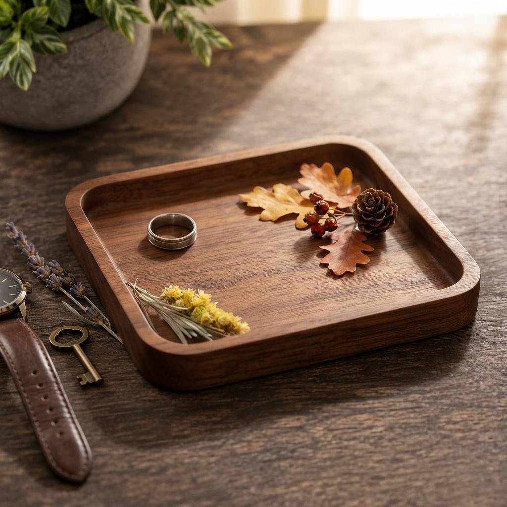 Black Walnut Trinket Tray | Square Wooden Catchall Tray & Organizer - Image 8