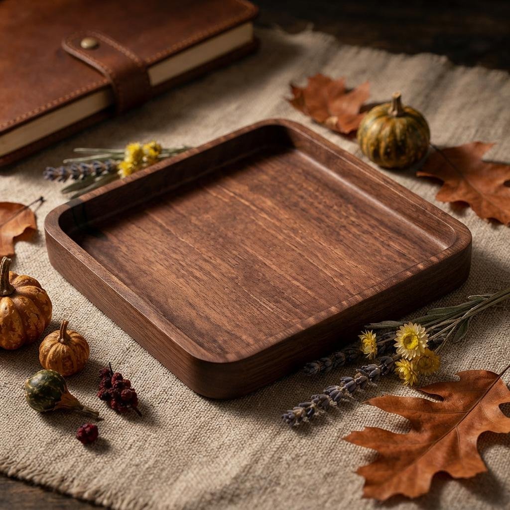 Black Walnut Trinket Tray | Square Wooden Catchall Tray & Organizer - Image 9