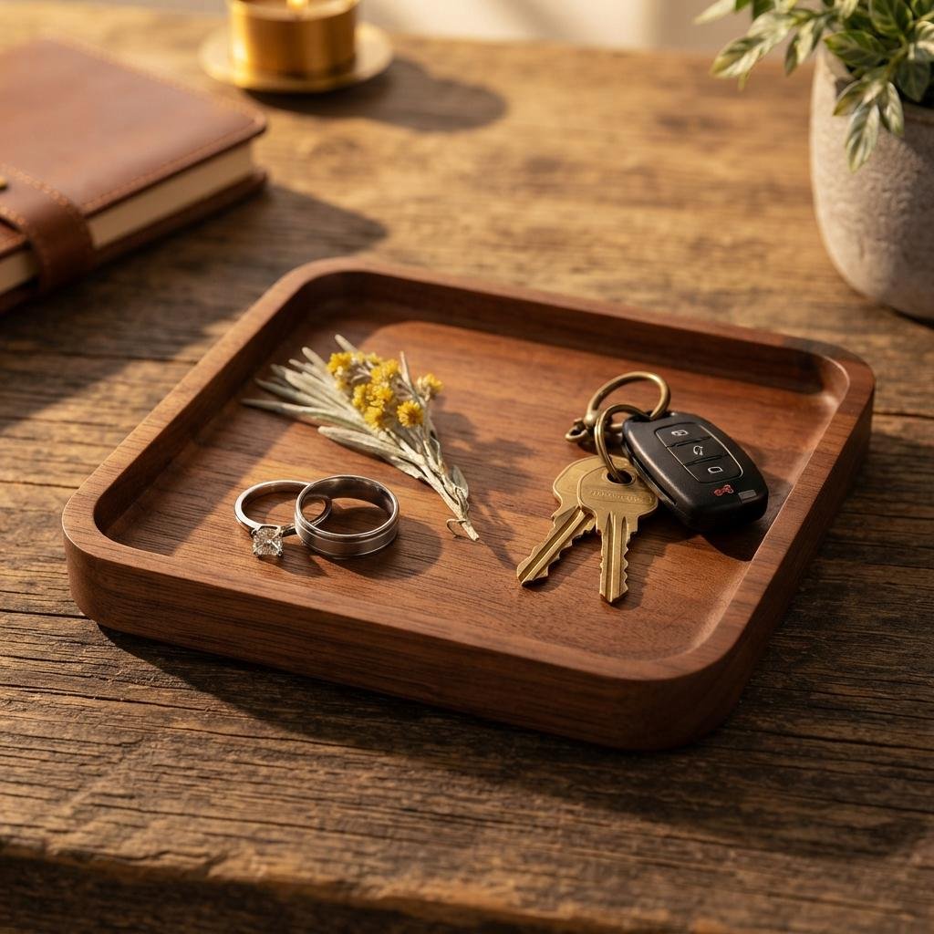 Black Walnut Trinket Tray | Square Wooden Catchall Tray & Organizer - Image 10